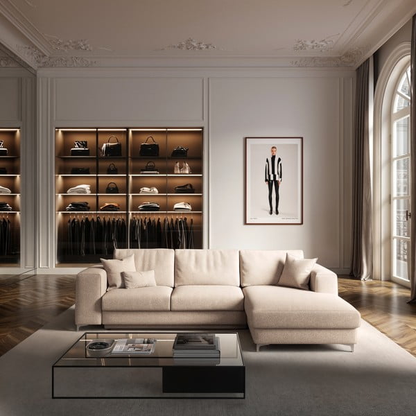 Smėlio spalvos iš boucle sulankstoma/su sandėliavimo vieta kampinė sofa (su dešiniuoju kampu/su gultu) Rene – Rodier-image-1