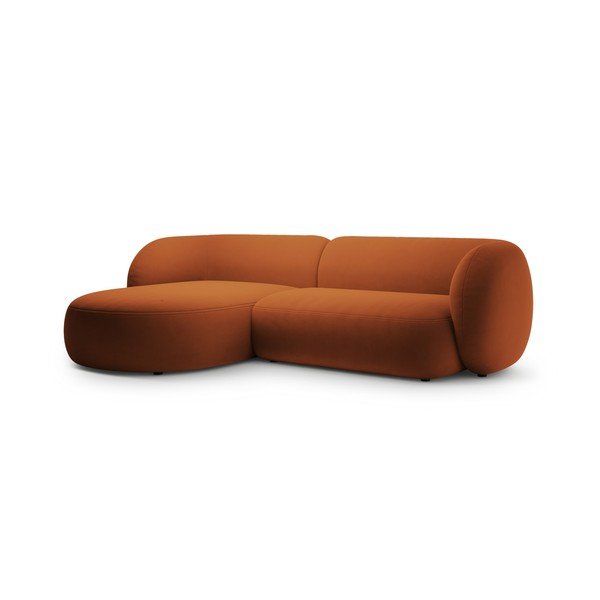 Terakotos spalvos kampinė sofa iš velveto (su kairiuoju kampu/su gultu) Kate – Micadoni -image-1