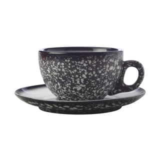 Juodas keramikinis puodelis su lėkšte Maxwell & Williams Caviar Granite, 250 ml