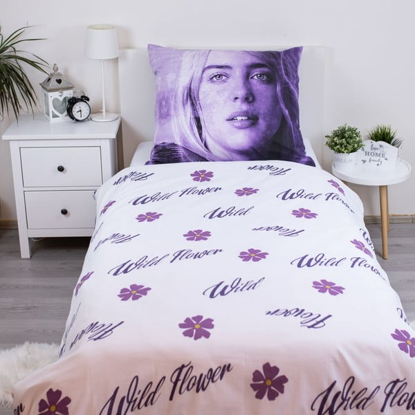 Violetinės spalvos iš medvilnės viengulė vaikiška patalynė 200x140 cm Billie Eilish – Jerry Fabrics-image-2