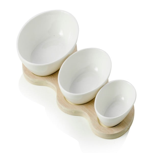 3 porcelianinių serviravimo dubenų su bambuko padėklu rinkinys Brandani Galaxy