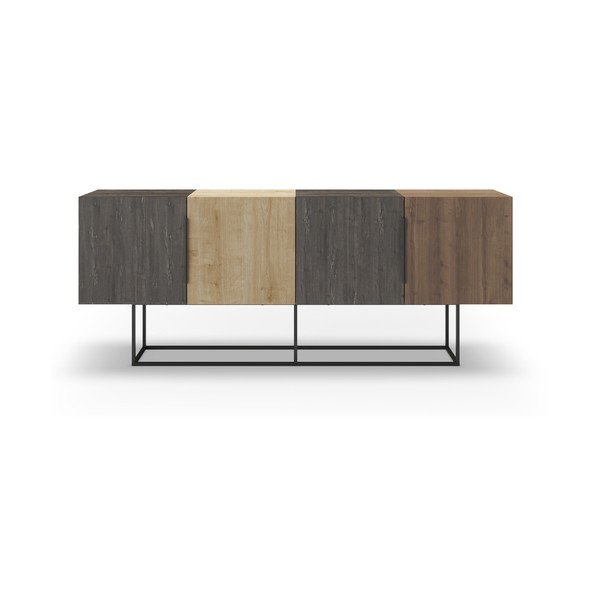 Žema šoninė spintelė rudos spalvos/natūralios spalvos iš ąžuolo 200x80 cm Titan – Marckeric