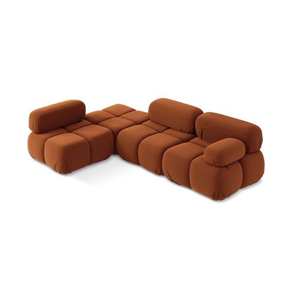 Oranžinės spalvos iš velveto modulinė kampinė sofa (su kairiuoju kampu) Lokua – Makamii-image-2