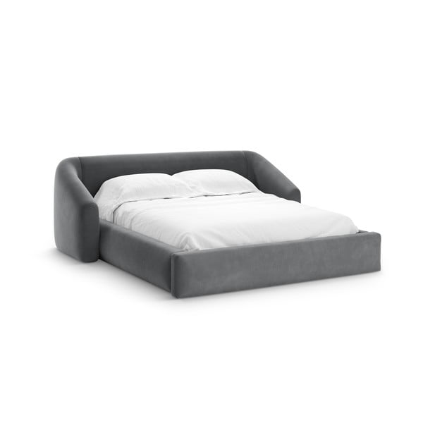 Pilkos spalvos dvigulė lova audiniu dengta su sandėliavimo vieta su lovos grotelėmis 200x200 cm Campi – Cosmopolitan Design