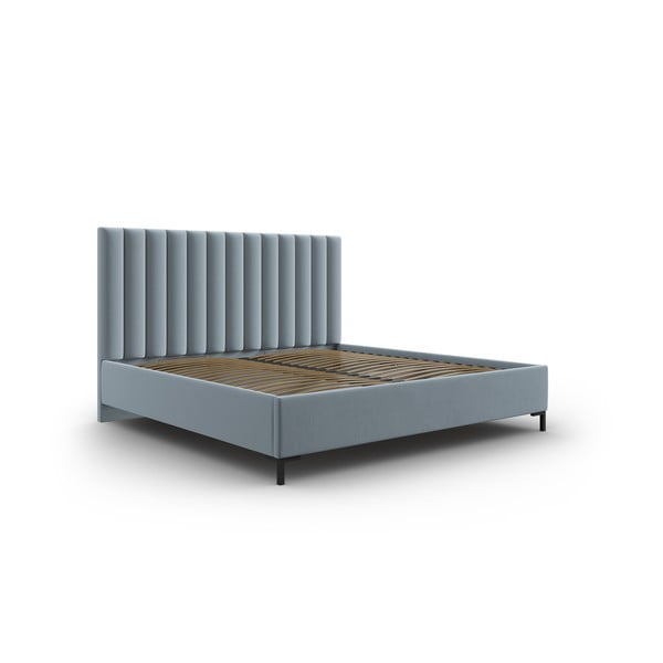 Dvigulė lova šviesiai mėlynos spalvos audiniu dengta su sandėliavimo vieta su lovos grotelėmis 140x200 cm Casey – Mazzini Beds