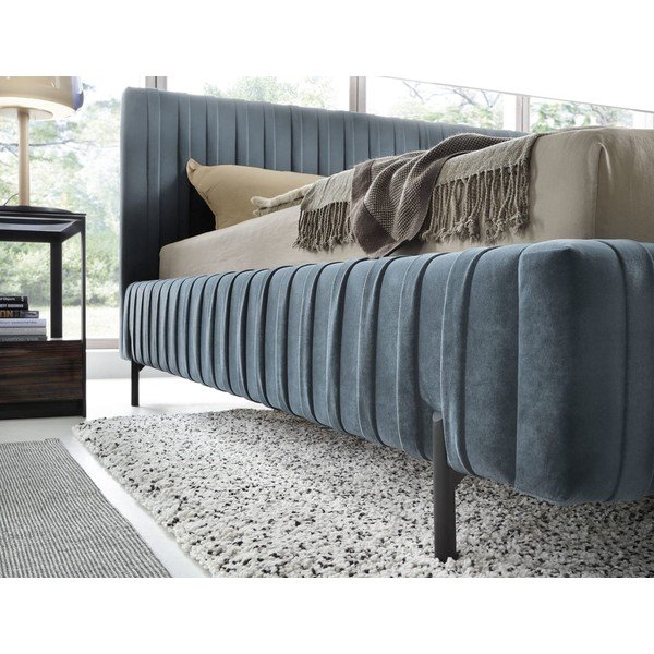 Mėlynos spalvos dvigulė lova dengta audiniu su sandėliavimo vieta su lovos grotelėmis 140x200 cm Plissa – ELTAP-image-3