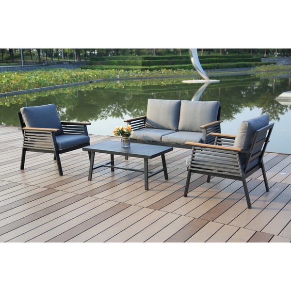 Tamsiai pilkos spalvos iš aliuminio sodo poilsio baldų komplektas 4 žmonėms Denia – Garden Pleasure-image-1
