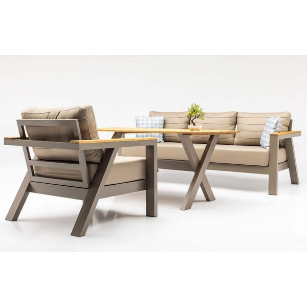 Sodo poilsio baldų komplektas smėlio spalvos 7 žmonėms Daisy – Floriane Garden-image-2