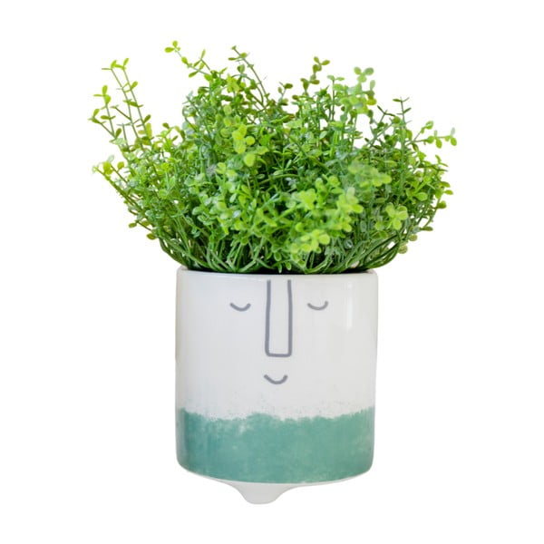 Baltos ir žalios spalvos keraminis vazonas Kitchen Craft Happy Face-image-3