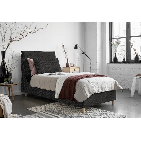 Juoda minkšta viengulė lova su grotelėmis 90x200 cm Sleepy Luna - Miuform-image-1