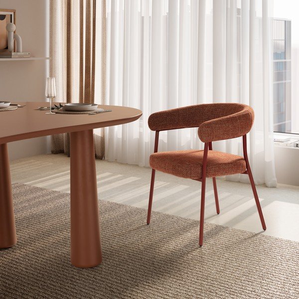 Terakotos spalvos iš audinio valgomojo kėdžių komplektas su porankiais 2 vnt. Yuri – MOME-image-2