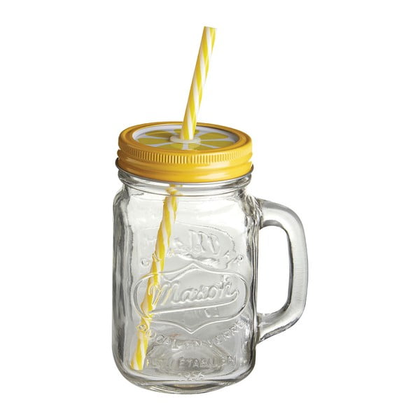 Stiklinė su geltonu dangteliu ir šiaudeliu Premier Housewares, 450 ml