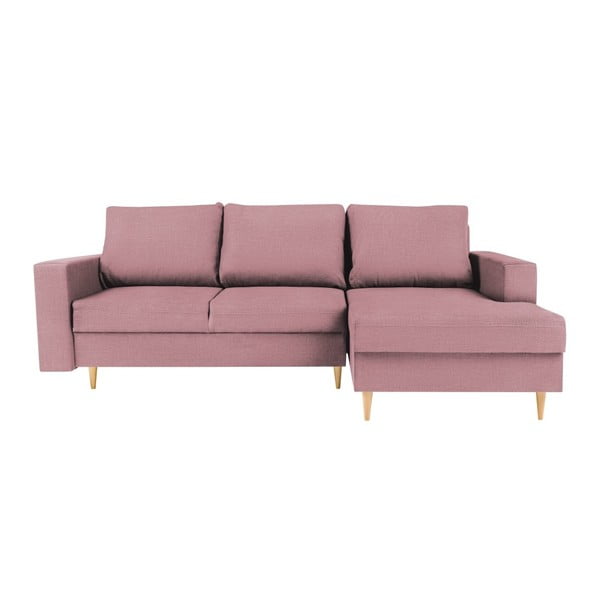 Rožinė kampinė sofa-lova su šezlongu dešinėje pusėje Mazzini Sofos Iris