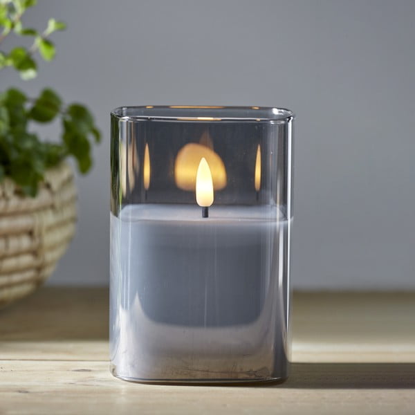 Pilka LED vaško žvakė stiklinėje Star Trading Flamme, aukštis 12,5 cm-image-1
