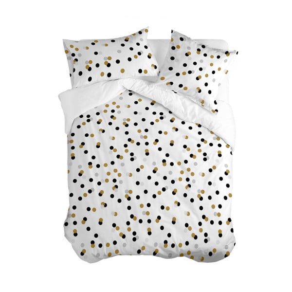 Viengulis antklodės užvalkalas iš medvilnės baltos spalvos 140x200 cm Golden dots – Blanc