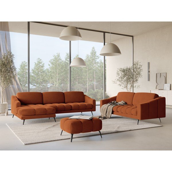 Oranžinės spalvos iš velveto kampinė sofa (su kairiuoju kampu) Nalu – Makamii-image-1