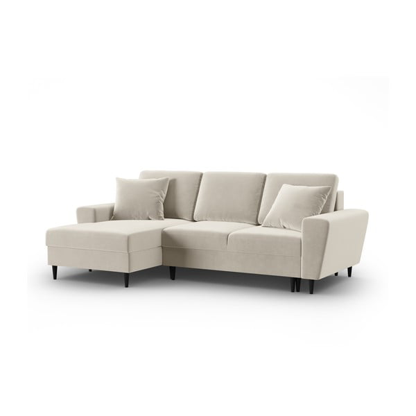 Smėlio spalvos iš velveto sulankstoma/su sandėliavimo vieta kampinė sofa (su kairiuoju kampu/su gultu) Kyoto – Cosmopolitan Design-image-4