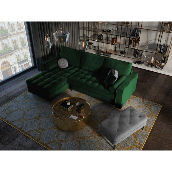 Žalia aksominė kampinė sofa-lova Milo Casa Santo, kampas kairėje-image-1