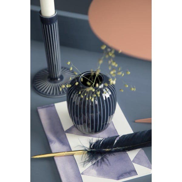 Tamsiai mėlyna akmens masės vaza Kähler Design Hammershoi, aukštis 10 cm-image-1