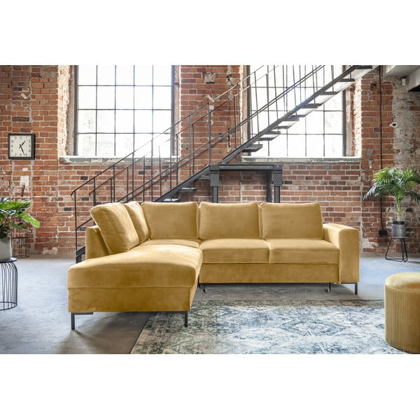 Iš velveto sulankstoma kampinė sofa geltonos spalvos (su kairiuoju kampu) Lofty Lilly – Miuform-image-1