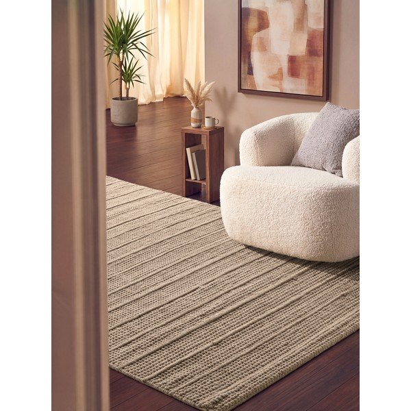 Rankų darbo smėlio spalvos iš vilnos kilimas 80x150 cm Camden Parker – Ted Baker-image-1