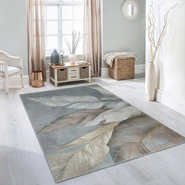 Skalbiamas kilimas žalios spalvos/pilkos spalvos 80x150 cm Dusty Leaves – Mila Home-image-2