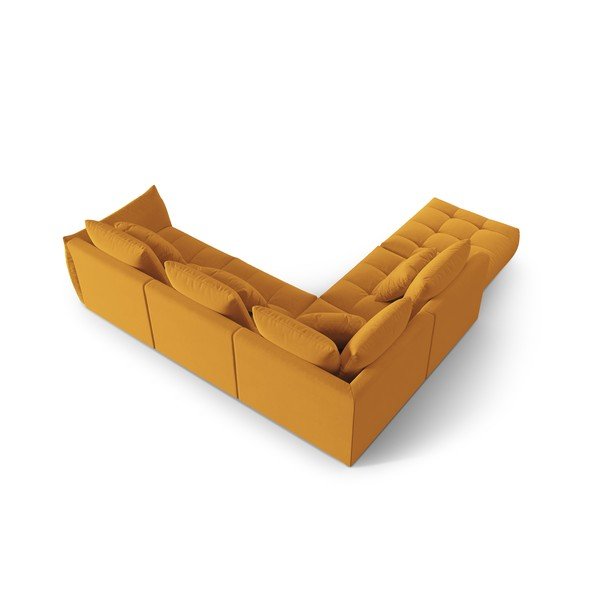 Geltonos spalvos iš velveto kampinė sofa (su kairiuoju kampu/„L“ formos) Bloom – Micadoni -image-3