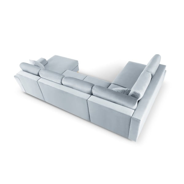 Šviesiai mėlynos spalvos iš velveto sulankstoma/su sandėliavimo vieta kampinė sofa (su kairiuoju kampu/„U“ formos) Kyoto – Cosmopolitan Design-image-4