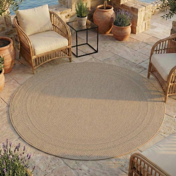 Smėlio spalvos apvalios formos lauko ir vidaus kilimas ø 160 cm Desert 1304 – Ayyildiz Carpets-image-1