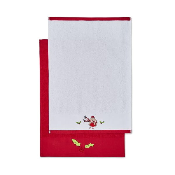 Raudonos ir baltos spalvos medvilniniai rankšluosčiai, 2 vnt., 40x60 cm Christmas Tree - Catherine Lansfield