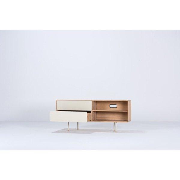 Iš ąžuolo masyvo TV spintelė baltos spalvos/natūralios spalvos 150x64 cm Fina – Gazzda-image-1