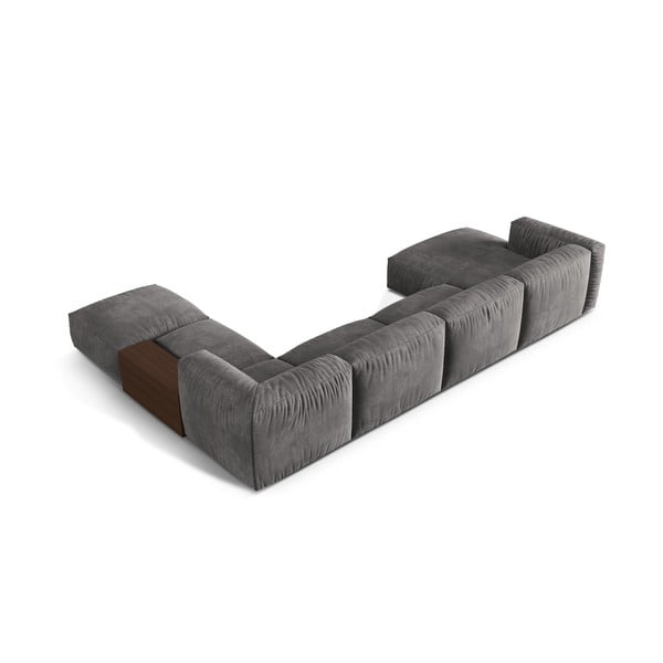 Pilkos spalvos iš velveto modulinė kampinė sofa (su dešiniuoju kampu/„U“ formos) Martina – Micadoni -image-3