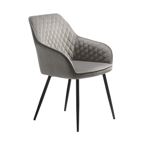 Šviesiai pilkos spalvos iš audinio valgomojo kėdė su porankiais Milton – Unique Furniture