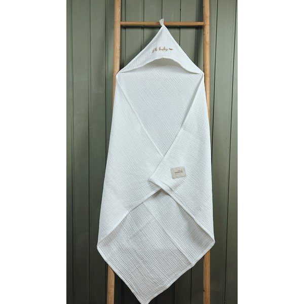 Iš muslino vaikiškas rankšluostis su gobtuvu baltos spalvos 85x85 cm Muslin – Malomi Kids-image-4