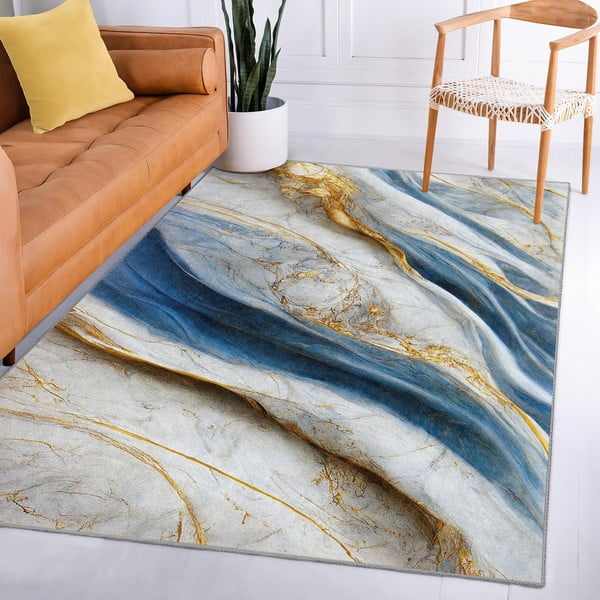 Skalbiamas kilimas mėlynos spalvos 80x150 cm Golden Spill – Mila Home-image-3