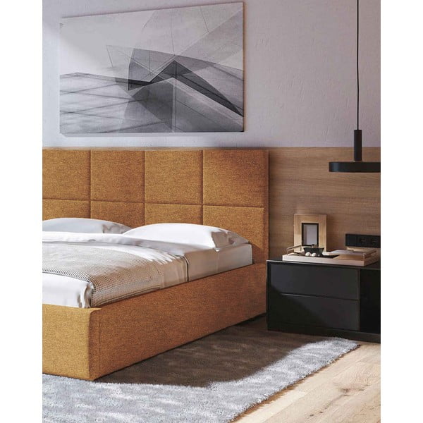 Ochros spalvos dvigulė lova audiniu dengta su sandėliavimo vieta su lovos grotelėmis 160x200 cm Bufo – MESONICA-image-4