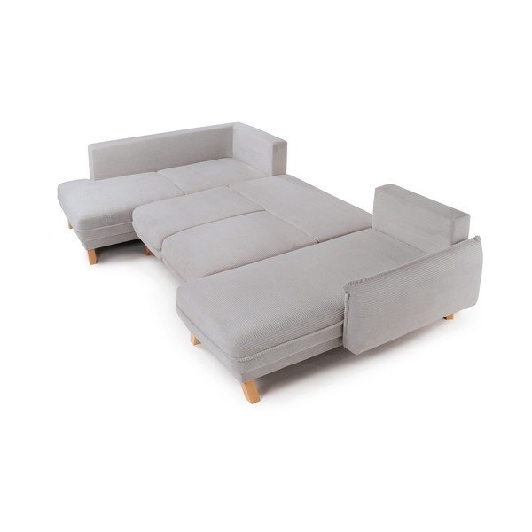 Šviesiai pilkos spalvos sulankstoma/su sandėliavimo vieta kampinė sofa iš kordinio velveto (su kairiuoju kampu/„U“ formos) Tori – Bonami Selection-image-3