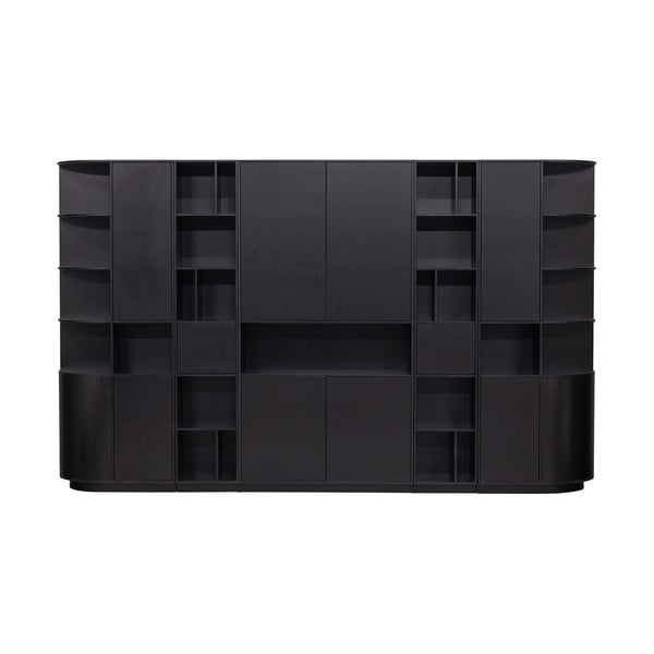 Iš pušies masyvo modulinė knygų spinta juodos spalvos 346x210 cm Finca – WOOOD