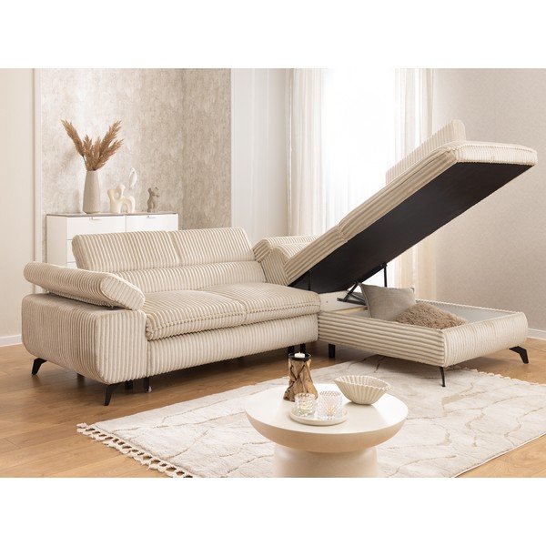 Smėlio spalvos kampinė sofa iš kordinio velveto (su dešiniuoju kampu/„L“ formos) Marbeya  – Ropez-image-4