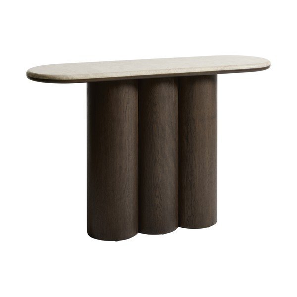 Tamsios natūralios spalvos su marmuriniu stalviršiu konsolinis staliukas 38x120 cm Piazze – Unique Furniture
