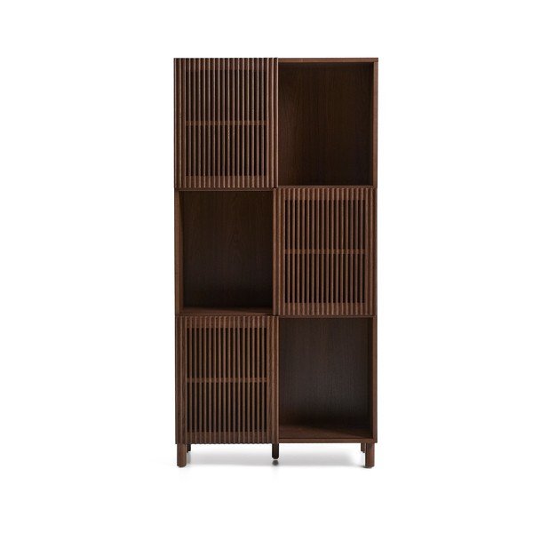 Tamsiai rudos spalvos knygų spinta  iš riešutmedžio su stumdomomis durimis 84,5x170x42,5 cm Beyla – Kave Home-image-2