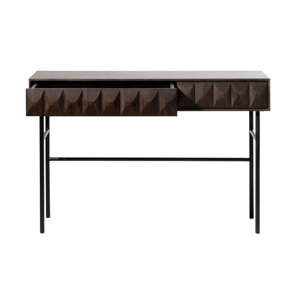 Konsolinis staliukas tamsiai rudos spalvos su ąžuolo dekoro stalviršiu 39x117 cm Latina – Unique Furniture-image-2