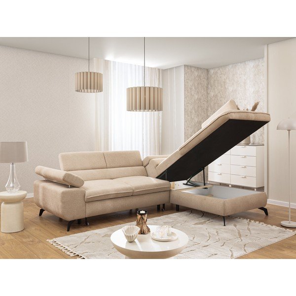 Smėlio spalvos kampinė sofa iš šenilinio audinio (su dešiniuoju kampu/„L“ formos) Marbeya  – Ropez-image-4