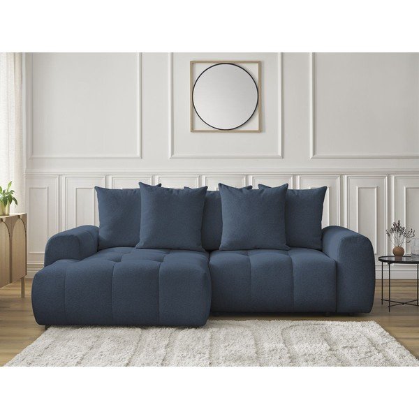 Mėlynos spalvos sulankstoma/su sandėliavimo vieta kampinė sofa iš šenilinio audinio (su kairiuoju kampu/su gultu) Roxelane – Bobochic Paris-image-1