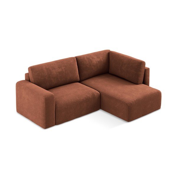 Terakotos spalvos sulankstoma/su sandėliavimo vieta kampinė sofa iš šenilinio audinio (su dešiniuoju kampu/„L“ formos) Kona – Makamii-image-3