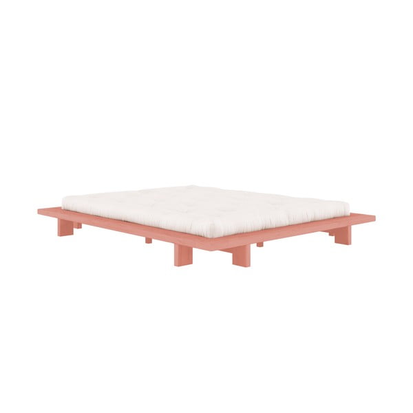 Iš pušies masyvo dvigulė lova šviesiai rožinės spalvos su lovos grotelėmis 160x200 cm Japan – Karup Design