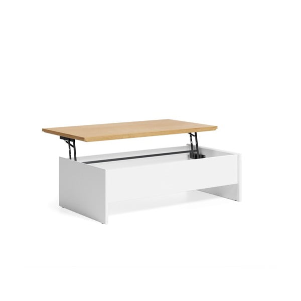 Kavos staliukas baltos spalvos/natūralios spalvos iš ąžuolo 60x110 cm Abilen – Kave Home-image-3