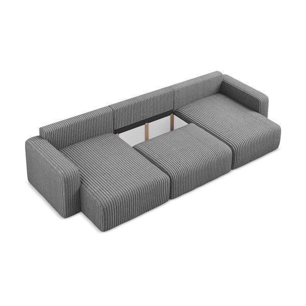 Pilkos spalvos sulankstoma/su sandėliavimo vieta kampinė sofa iš kordinio velveto („U“ formos) Kona – Makamii-image-4