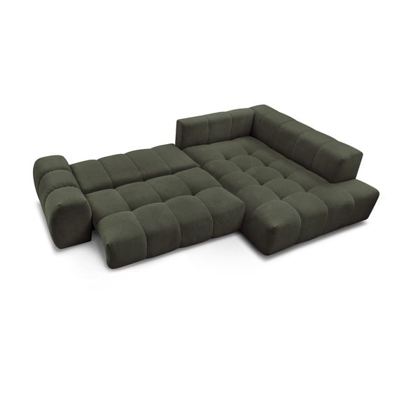 Žalios spalvos iš šenilinio audinio sulankstoma/su sandėliavimo vieta kampinė sofa (su dešiniuoju kampu/„L“ formos) Everest – Bobochic Paris-image-4