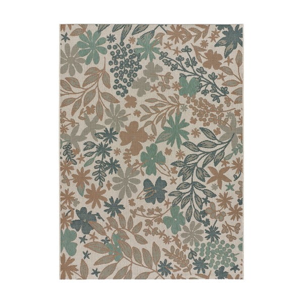 Smėlio ir žalios spalvos lauko kilimas Universal Floral, 65 x 200 cm